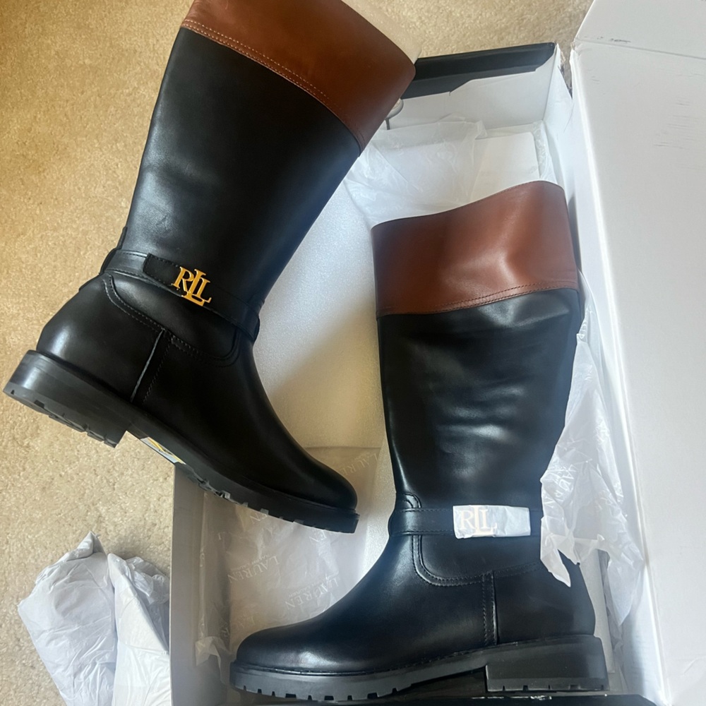 Ralph Lauren Black and Brown Leather Boots